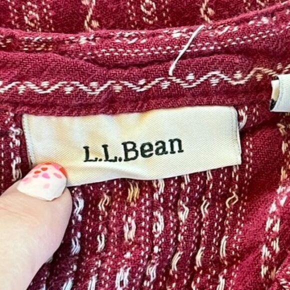 L.L. Bean Vintage Red White Flannel Nightgown Small Long Sleeves - Picture 3 of 9